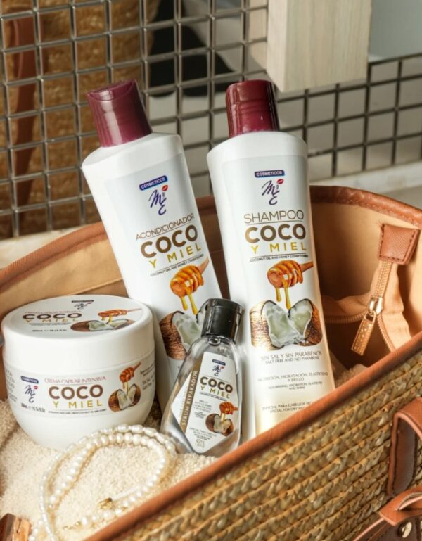 Kit capilar Coco y Miel (Shampoo, acondicionador, crema capilar y sérum)